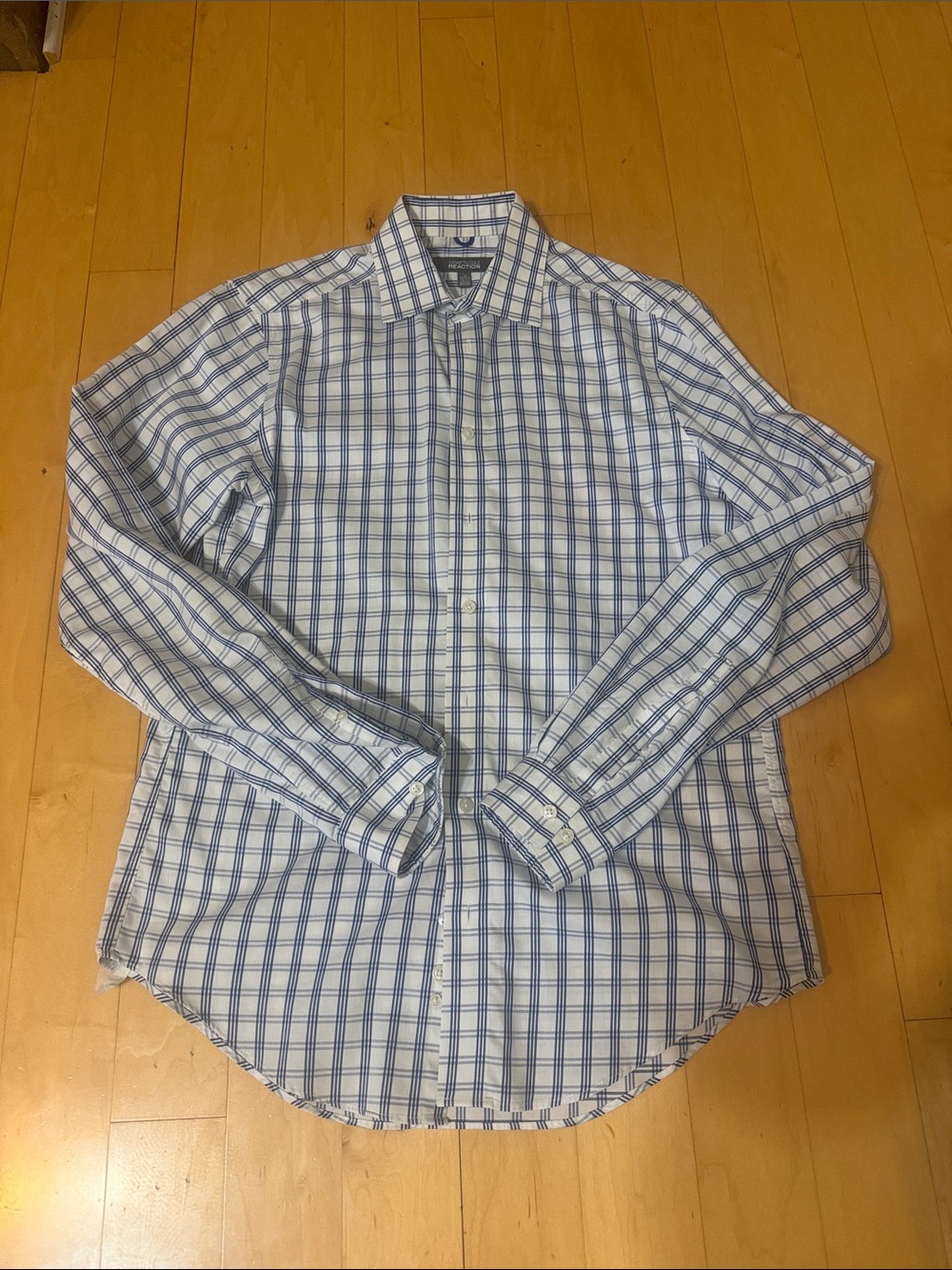 Kenneth Cole White Shirt with Blue Windowpane Plaid